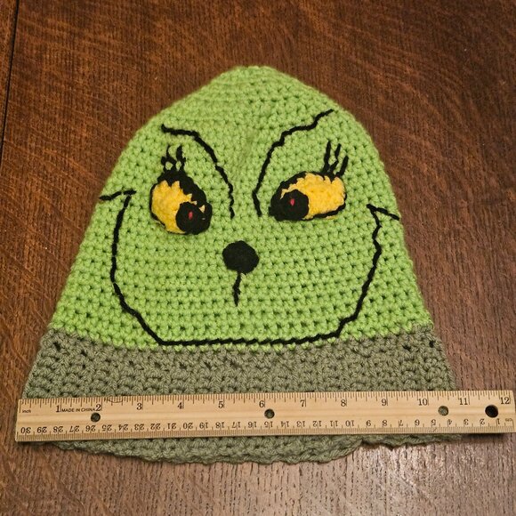 Grinch 3D Eyes Knit Hat. Handmade - Picture 3 of 4
